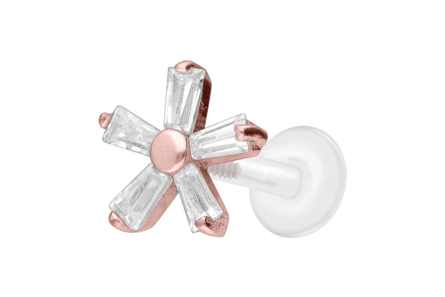 PTFE Labret Piercing mit Innengewinde + Titan-Aufsatz KRISTALLBLUME